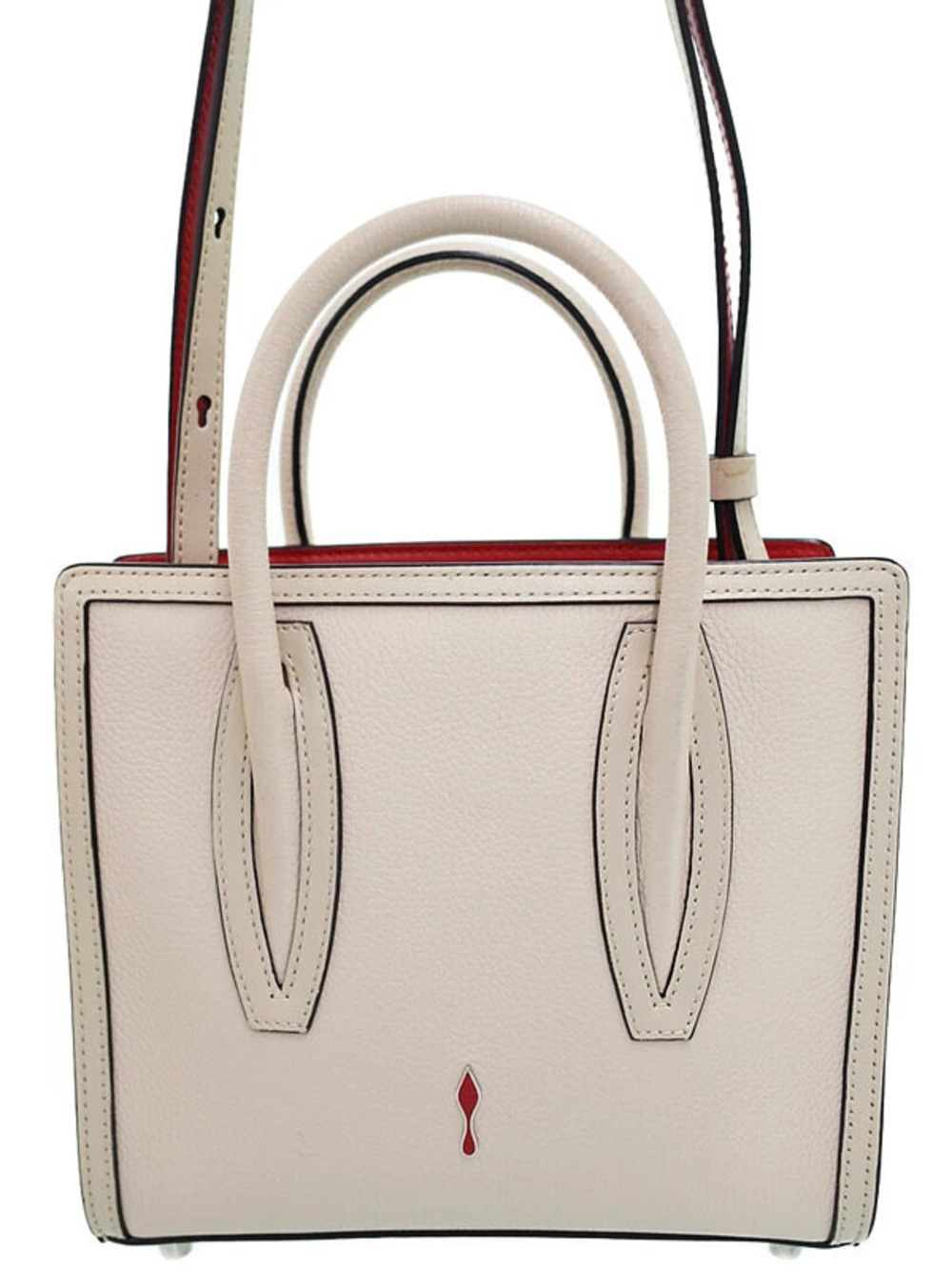 Christian Louboutin Paloma tote bag fungo Beige Cream calfskin red lacquered